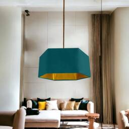 New Luxury Premium Quality Teal Hexagon Velvet Lamp Shade Pendant Light With Metallic Lining - thumbnail 3