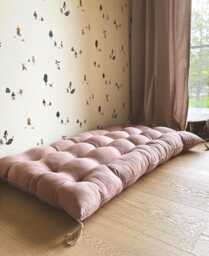 Linen Floor Cushion With Cotton Tassels Tufted Boho Floor Seating, Comfy Kids Pillow, Ships Fast From Eu