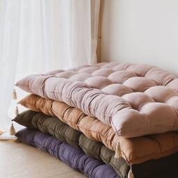 Linen Floor Cushion With Cotton Tassels Tufted Boho Floor Seating, Comfy Kids Pillow, Ships Fast From Eu - thumbnail 3