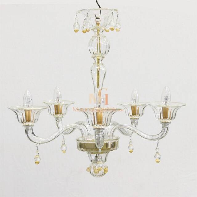 Hand Blown Murano Glass Chandelier With 24K Gold - Modern Italian Lighting - image 1