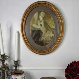 Elegant Antique Wall Print in Oval Gilt Gold Wooden Picture Frame - Large Framework - thumbnail 2