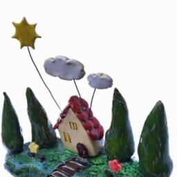 Handmade Ceramic House Sculpture Whimsical Home Decor - thumbnail 3