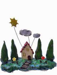 Handmade Ceramic House Sculpture Whimsical Home Decor - thumbnail 1