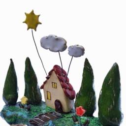Handmade Ceramic House Sculpture Whimsical Home Decor - thumbnail 2