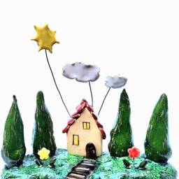 Handmade Ceramic House Sculpture Whimsical Home Decor - thumbnail 4