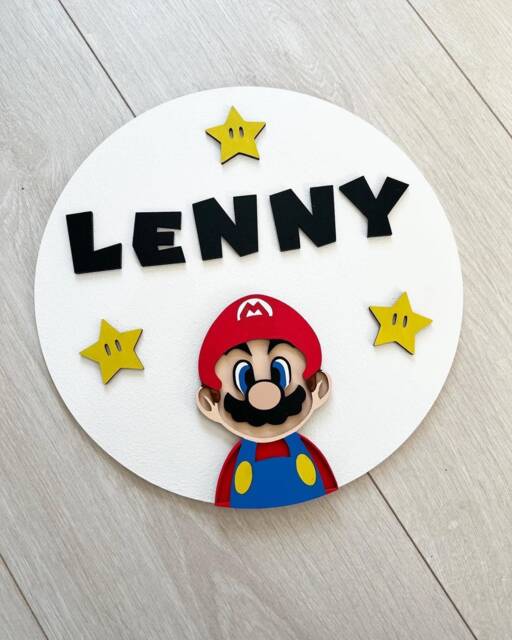 Wooden Super Mario Personalised Name Room Door Plaque/Sign - Boys Gaming Bedroom Decor - image 1