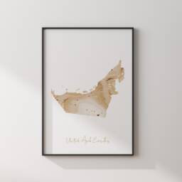 United Arab Emirates Map Beige & Gold Wall Art Print - thumbnail 3