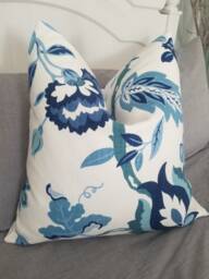 Floral Pillow Cover Blue Green White Cotton Toss - thumbnail 1