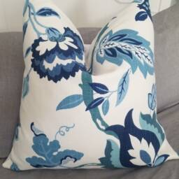 Floral Pillow Cover Blue Green White Cotton Toss - thumbnail 4