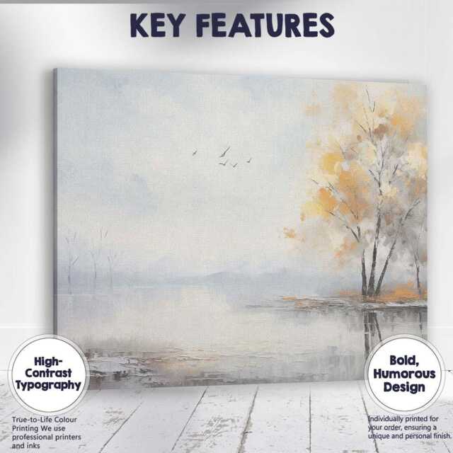Minimalist Lakeside Autumn Tree Scandinavian Style Landscape Canvas Wall Art Print Decor Picture Ready To Hang - image 1