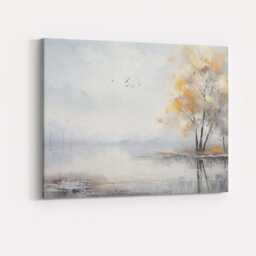 Minimalist Lakeside Autumn Tree Scandinavian Style Landscape Canvas Wall Art Print Decor Picture Ready To Hang - thumbnail 4