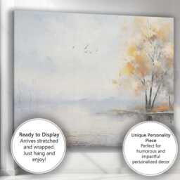 Minimalist Lakeside Autumn Tree Scandinavian Style Landscape Canvas Wall Art Print Decor Picture Ready To Hang - thumbnail 3