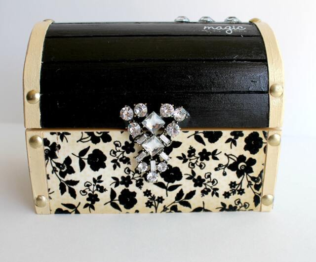 Black & Cream Treasure Chest Rhinestone Jewelry Box - image 1
