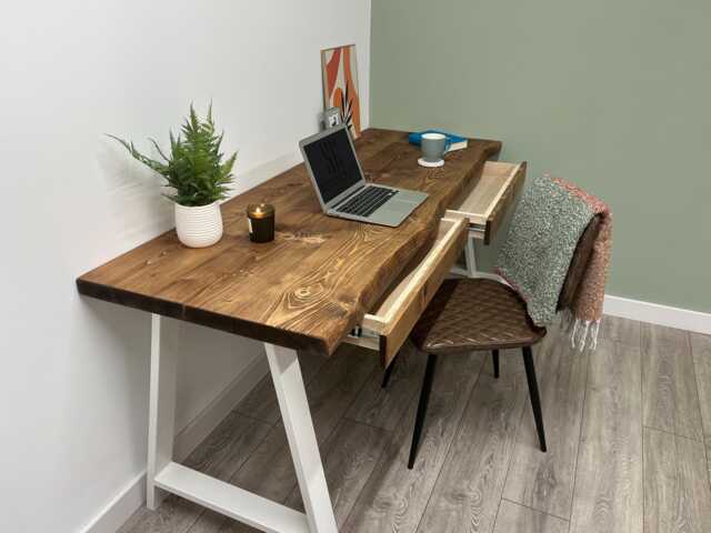 Large Live Edge Desk With 2 Drawers On Steel A Legs Custom Made - image 1