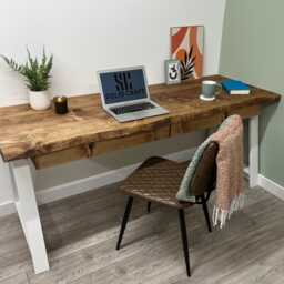 Large Live Edge Desk With 2 Drawers On Steel A Legs Custom Made - thumbnail 3