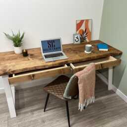 Large Live Edge Desk With 2 Drawers On Steel A Legs Custom Made - thumbnail 2