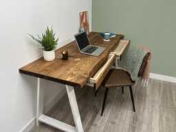 Large Live Edge Desk With 2 Drawers On Steel A Legs Custom Made - thumbnail 1
