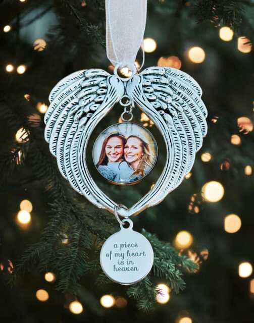 Photo Memorial Christmas Tree Charm Personalised Image Decoration - Angel Wings Ornament in Loving Memory Gift - image 1