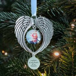 Photo Memorial Christmas Tree Charm Personalised Image Decoration - Angel Wings Ornament in Loving Memory Gift - thumbnail 2