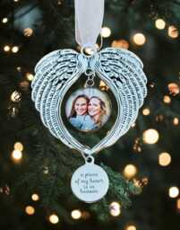 Photo Memorial Christmas Tree Charm Personalised Image Decoration - Angel Wings Ornament in Loving Memory Gift - thumbnail 1