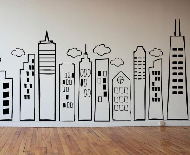 Doodled City Skyline Wall Decal - Kids Room Decor - image 1