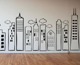 Doodled City Skyline Wall Decal - Kids Room Decor - thumbnail 1