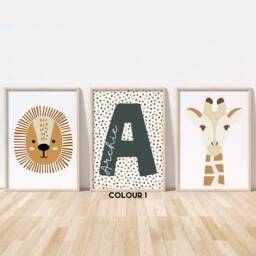 Safari Print Set - Lion & Giraffe Prints Jungle Nursery Playroom Poster Unframed - thumbnail 2