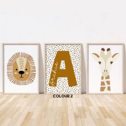 Safari Print Set - Lion & Giraffe Prints Jungle Nursery Playroom Poster Unframed - thumbnail 3