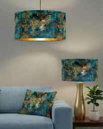 Handmade By Order Luxury Antique Rust Teal & Gold Grunge Pattern Drum Velvet Lamp Shade Pendant Light All Shapes Sizes - thumbnail 1