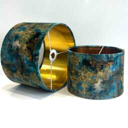 Handmade By Order Luxury Antique Rust Teal & Gold Grunge Pattern Drum Velvet Lamp Shade Pendant Light All Shapes Sizes - thumbnail 3