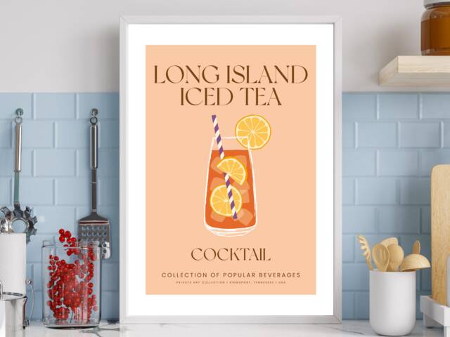 Long Island Iced Tea Cocktail Art Print Poster - Party Signature Drink Sign Wall Decor Minimalist Elegant Retro Gift A5 A4 A3 - image 1