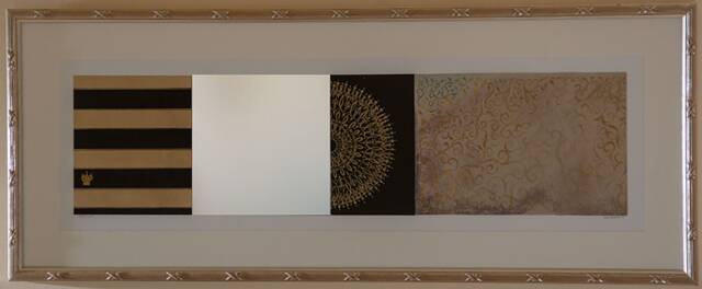 Modern Beige & Black Ornament Art Print With Mirror - 30x90cm - image 1