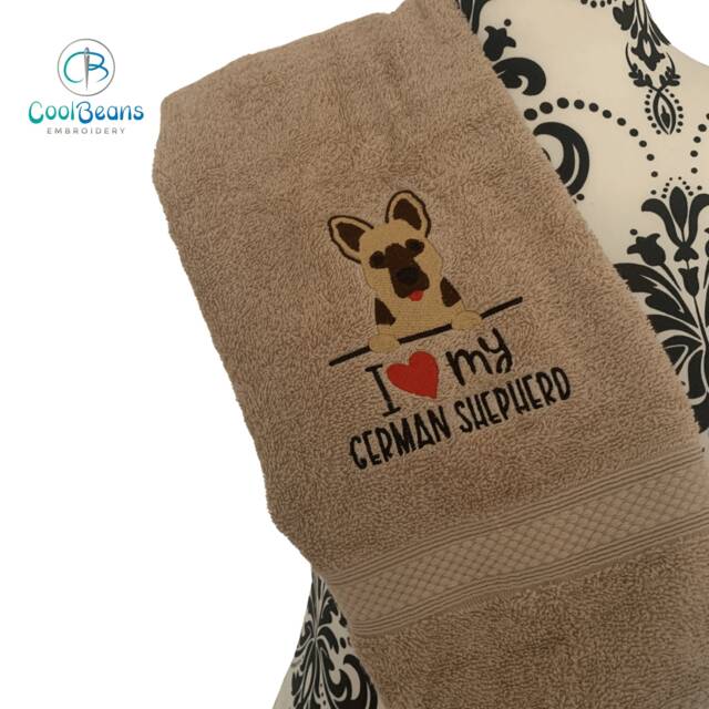 German Shepherd Dog Towel - Personalised Face Cloth/Hand Bath Embroidered - image 1
