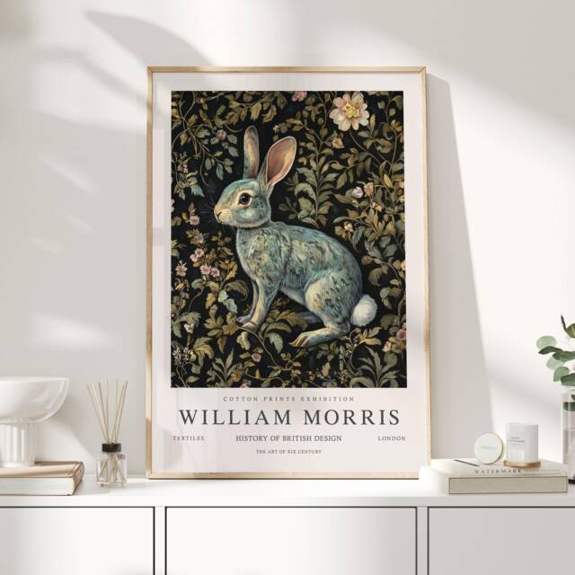 William Morris Print, Art, Exhibition Poster, Woodland Nursery Decor, Forest Rabbit UK - image 1