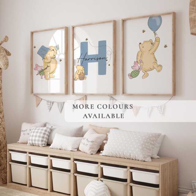 Winnie The Pooh Personalised Nursery Prints, Set Of 3 Bear Wall Art, Child Kids Decor, Digital Download, Piglet - image 1