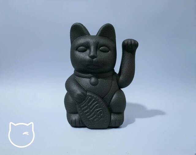 Graphite Textured Lucky Cat Hand Painted Maneki Neko - 7 Inch - image 1