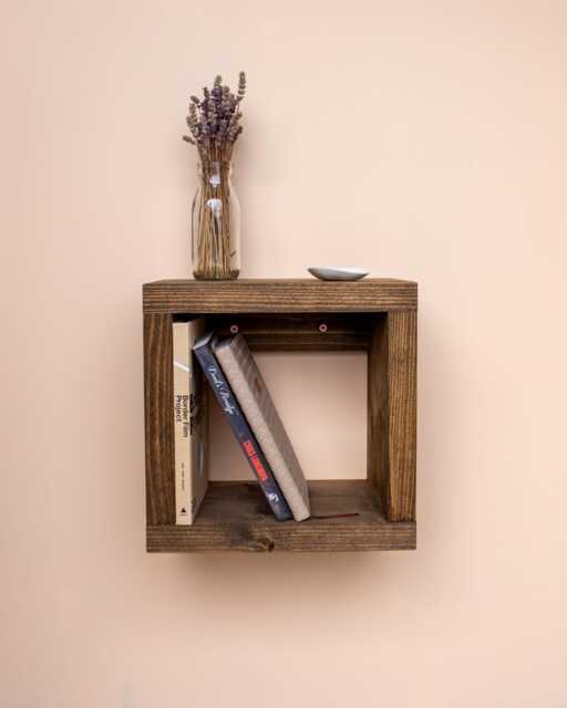 Wall-Mounted Nightstand/Wooden Bedside Table Chunky Rustic Design - image 1