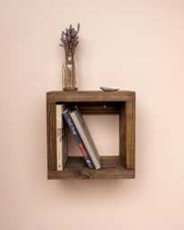 Wall-Mounted Nightstand/Wooden Bedside Table Chunky Rustic Design - thumbnail 1