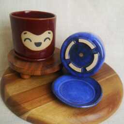 Happy Plant Pots - Handmade Stoneware Pot Cute Decorative With Saucer Pottery Kawaii - thumbnail 2