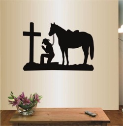 In-Style Decals Wall Vinyl Decal Home Decor Art Sticker Cowgirl Praying Kneeling Cross Horse Western Woman Girl Removable Mural Design 448 - thumbnail 1