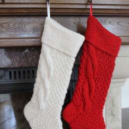 Set Of 2 Hand Knit Christmas Stockings, Cable Wool Socks - thumbnail 2