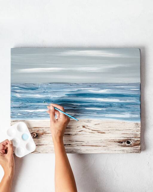 Reclaimed Wood Ocean Painting - Beach House Wall Art - image 1