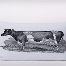 Vintage Cow Black & White Illustration -Can Becustomizeable Personlized -Cushion Cover Case Or Stuffed With Insert - thumbnail 2