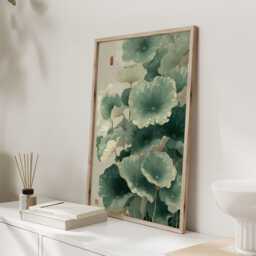 Quiet Canopy - Japanese Lotus Leaf Wall Art Ukiyo-E Botanical Calm Japandi Print - thumbnail 2