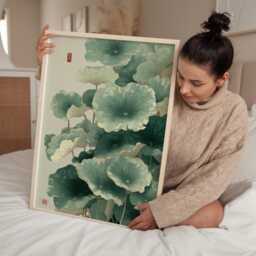 Quiet Canopy - Japanese Lotus Leaf Wall Art Ukiyo-E Botanical Calm Japandi Print - thumbnail 3