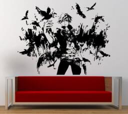Night Crow Anime Male Boy City View Skyline Birds Wall Graphic Decal Sticker Vinyl Mural Leaving Bedroom Room Home Decor Free Shipping L247 - thumbnail 1