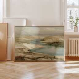 River Valley Poster, Neutral Landscape Wall Art, Wetland Painting - thumbnail 4