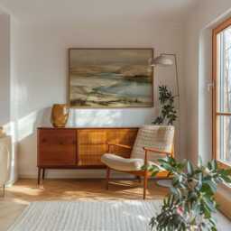 River Valley Poster, Neutral Landscape Wall Art, Wetland Painting - thumbnail 2