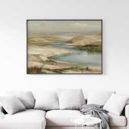 River Valley Poster, Neutral Landscape Wall Art, Wetland Painting - thumbnail 3