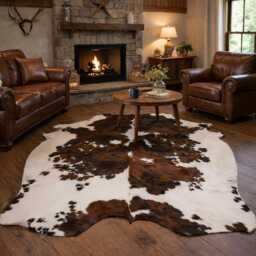 Tricolor Cowhide Rug/ Size - 7'x6' Ft, 6'x5' Ft/ Premium Quality Rug - thumbnail 2
